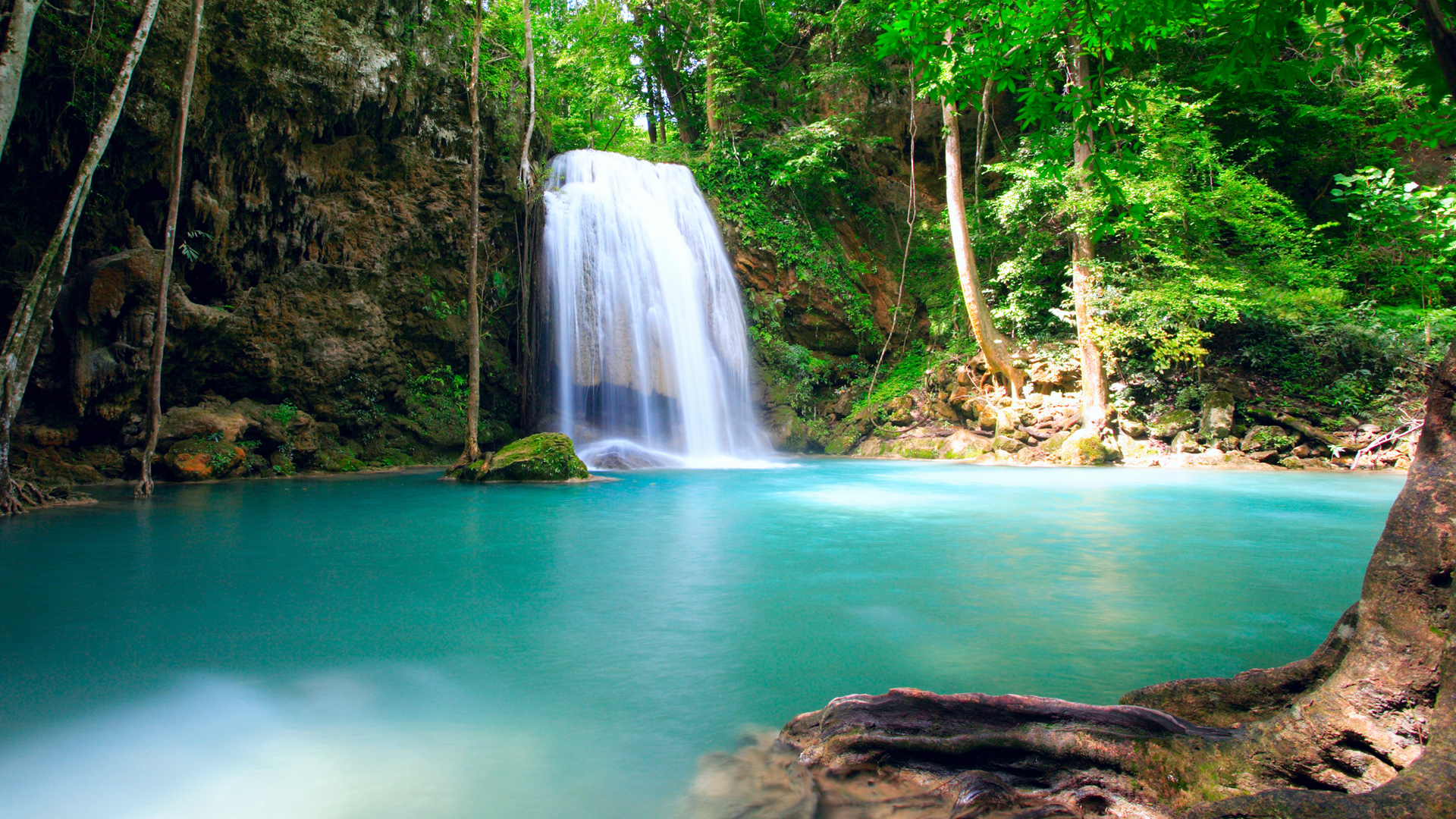 自然树木瀑布2K风景电脑壁纸 多款分辨率可选