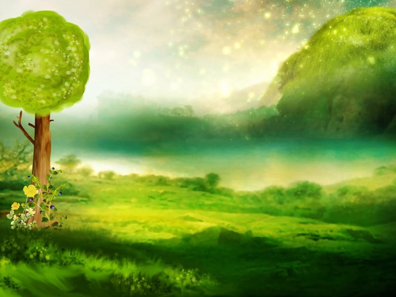 手绘绿色风景电脑桌面壁纸上新 氛围感拉满