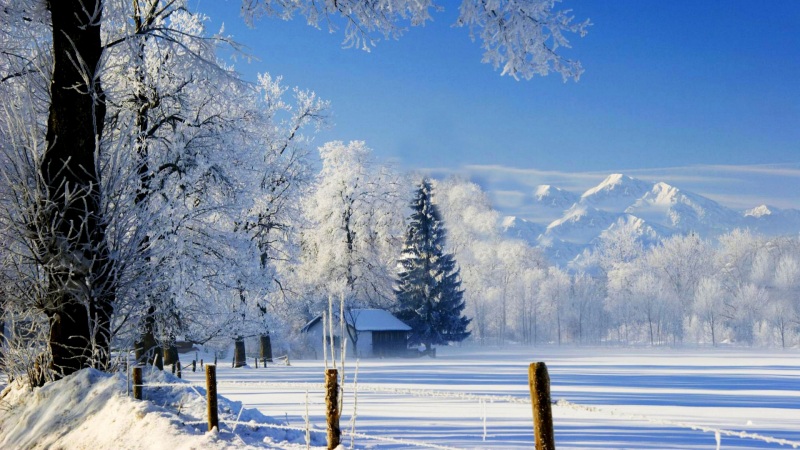 冬日雪景小屋自然电脑壁纸