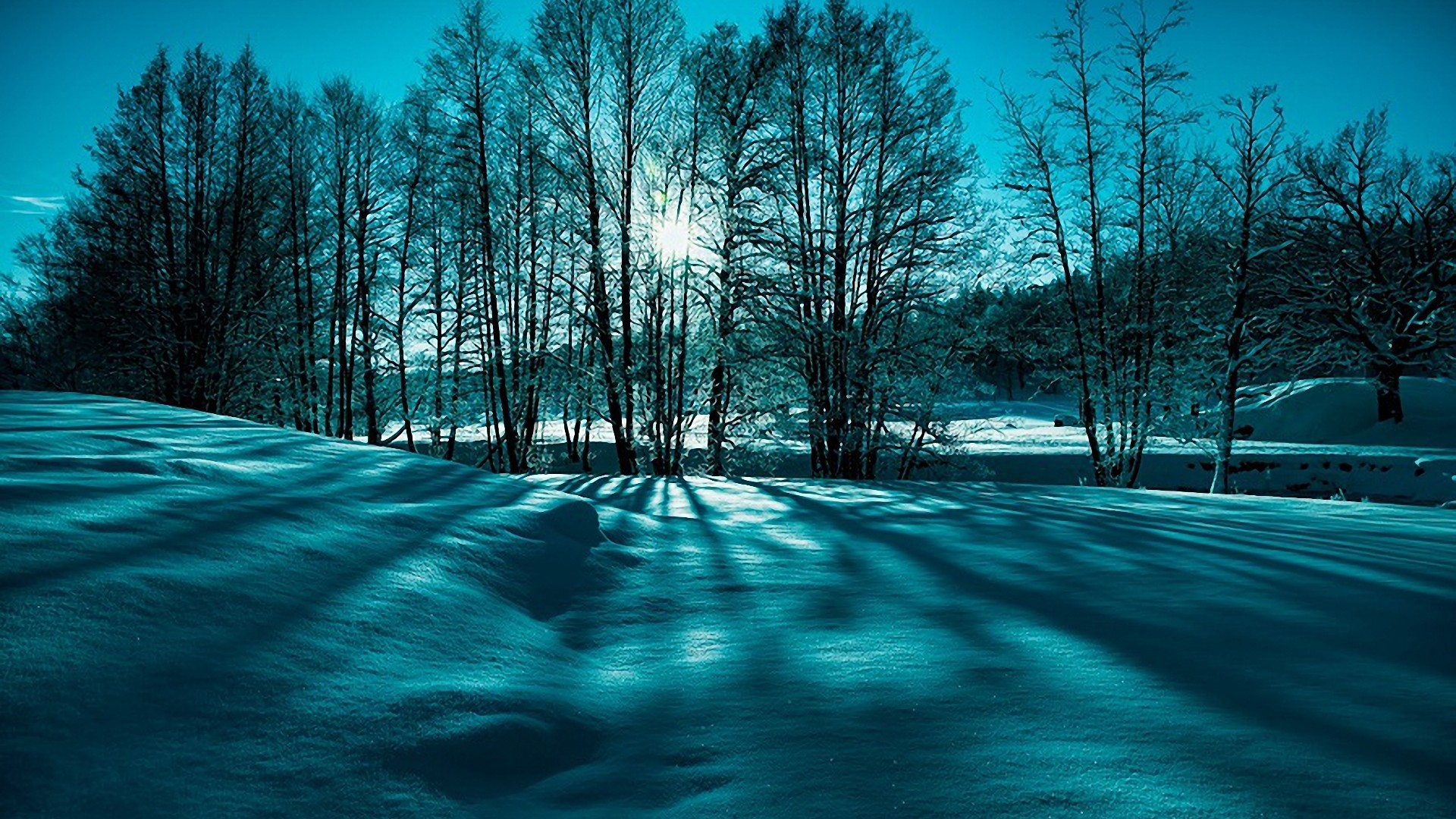 冬日暖阳深蓝雪景 这套电脑动漫壁纸太治愈了