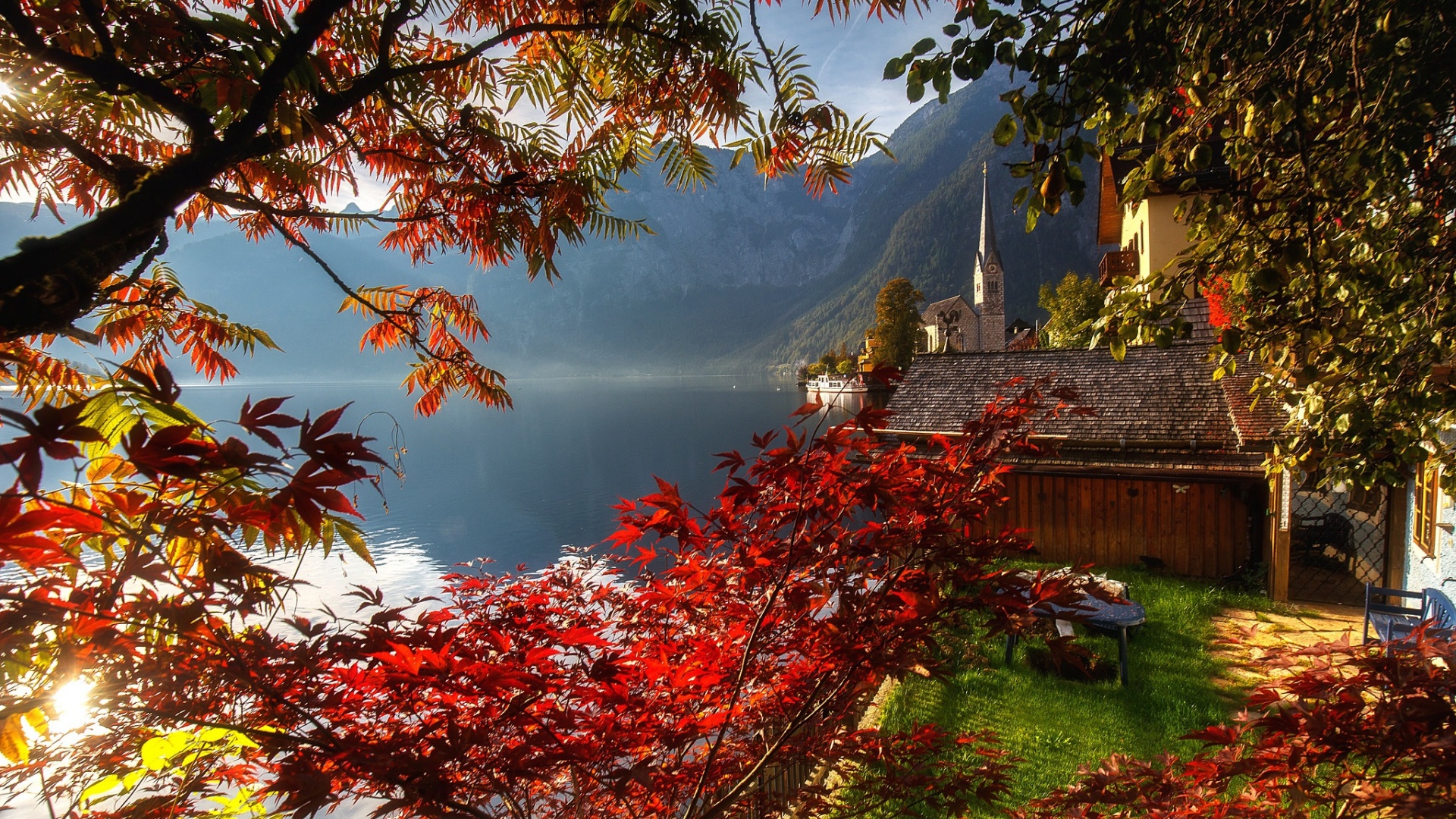 奥地利哈尔斯塔特湖秋日风景电脑动漫壁纸来啦