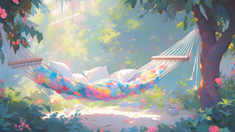 花园别墅小树林吊床 这套治愈风壁纸太戳人了