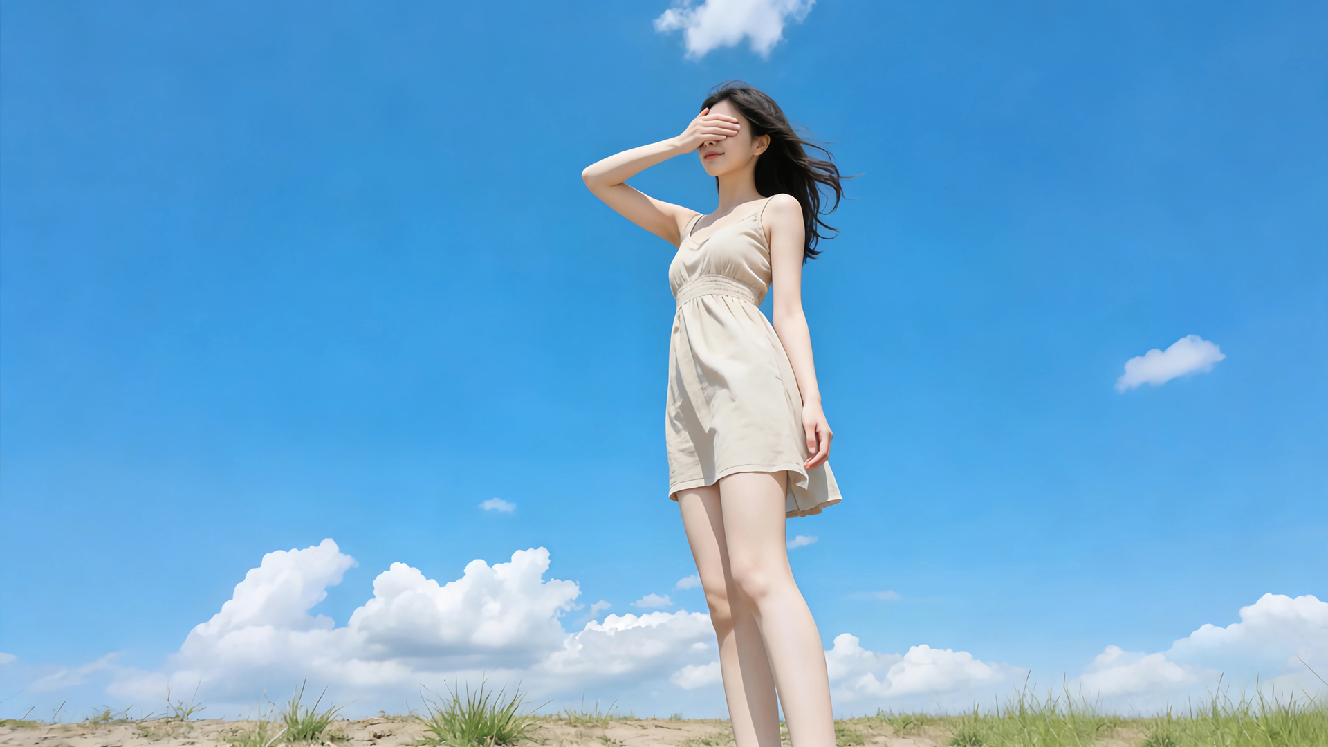 蓝天白云蒙眼小清新美女 多款高清电脑桌面壁纸推荐