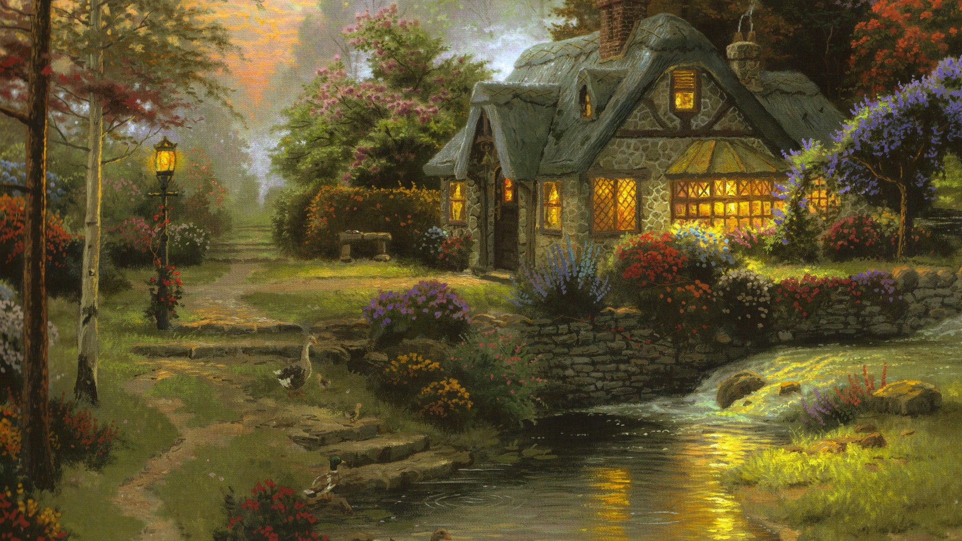 托马斯·金凯德的森林小屋风景画 多款高清电脑壁纸可选