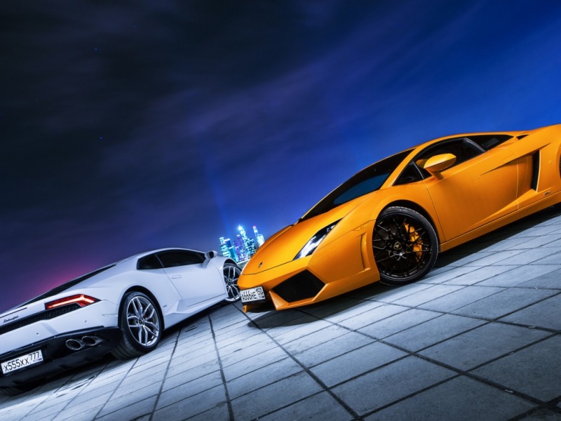 深夜城市里的兰博基尼盖拉多 高清电脑壁纸分享