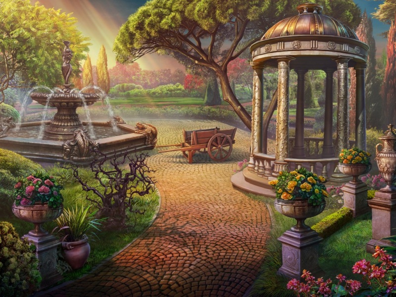 园林亭子花卉喷泉树主题精美风景绘画壁纸合集