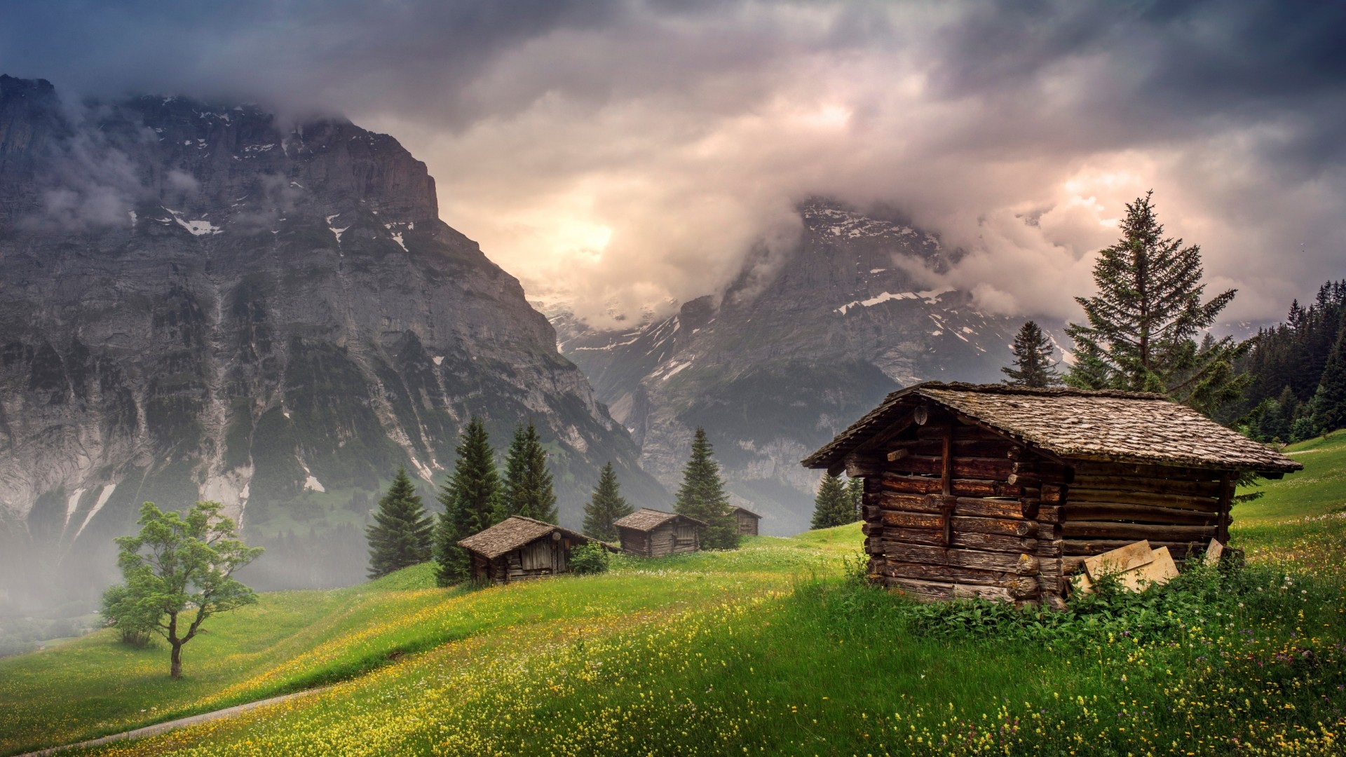 瑞士格林德尔瓦尔德峡谷风景电脑壁纸