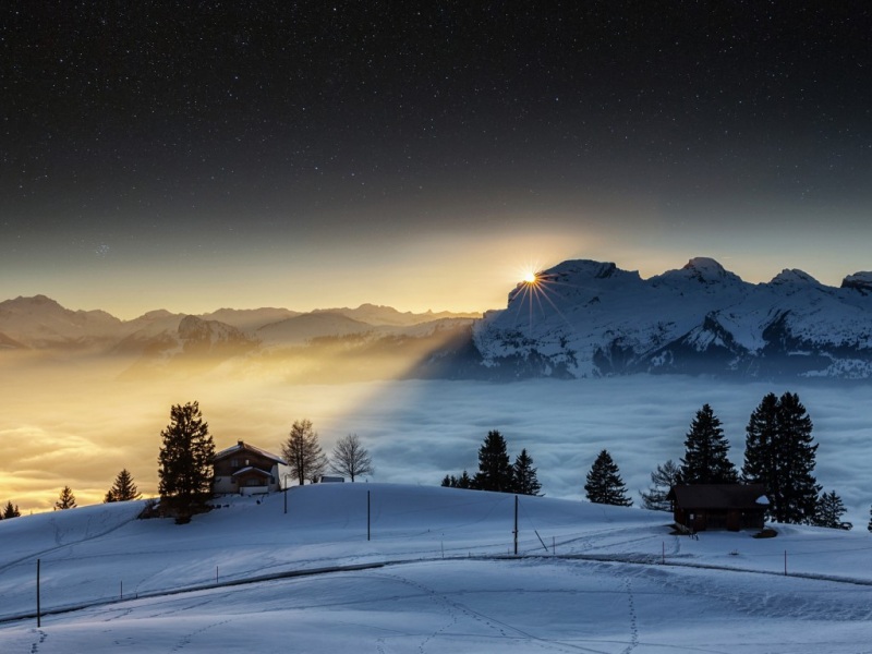 瑞士阿尔卑斯山冬日雪景电脑壁纸上新啦