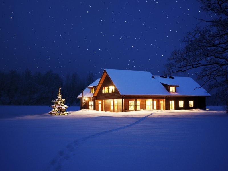 冬日林中小屋夜景电脑动漫壁纸分享