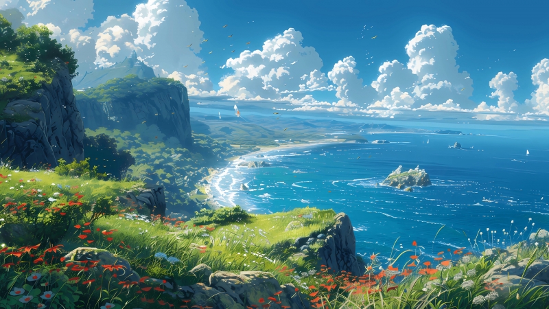 海阔天空的海边动漫电脑壁纸来啦