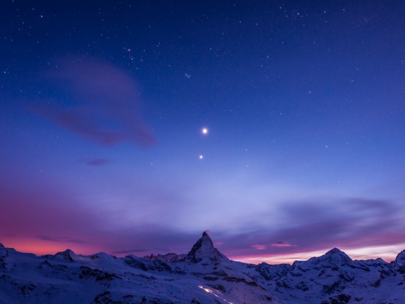 马特宏峰黄昏夜景雪中山景 自然风景壁纸分享