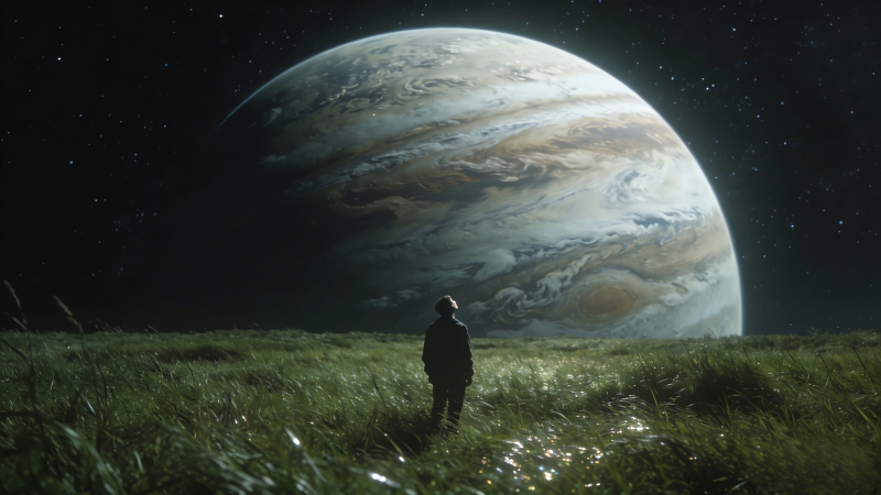 一个人躺在绿草地看星空星球 这款治愈系壁纸太戳梦想了