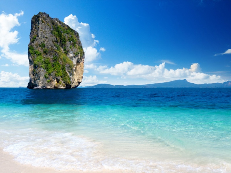 蓝绿色调海景岩石风景 电脑动漫桌面壁纸