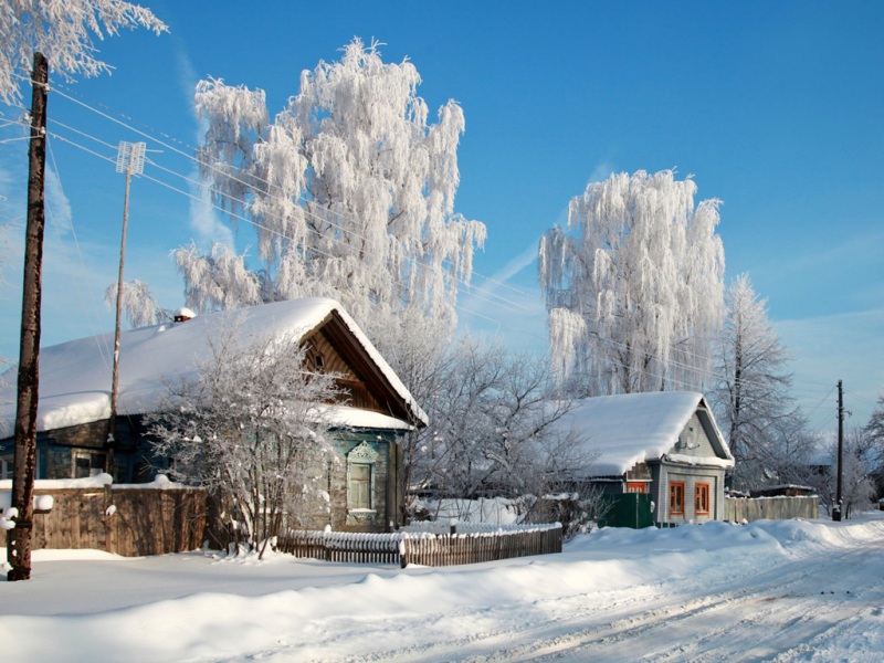 冬日村庄雪景电脑壁纸