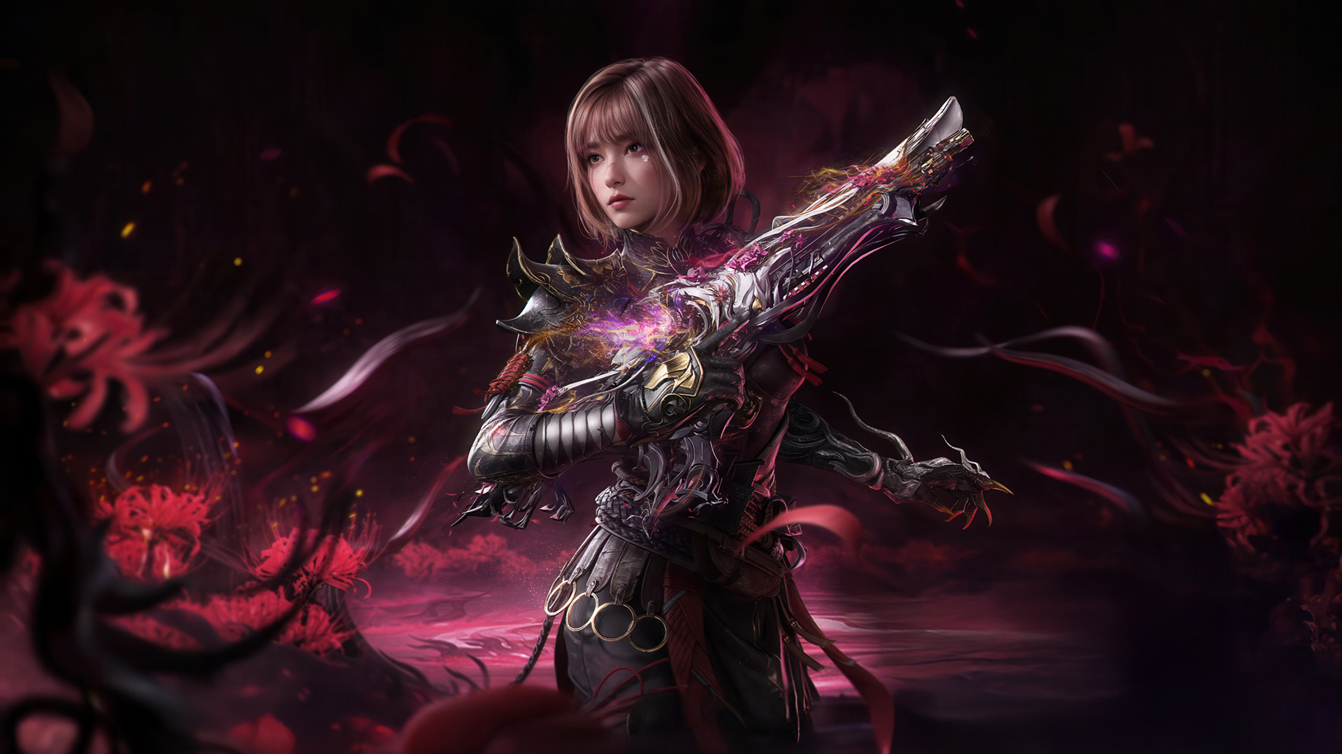 《使命召唤》主题红色彼岸花游戏美女电脑壁纸 多款高清分辨率可选