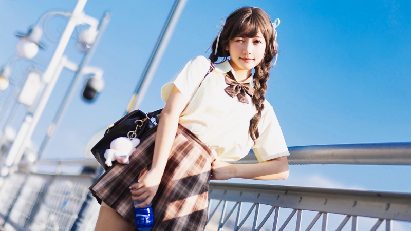 夏日学生妹甜妹壁纸合集 扎可爱辫子穿夏装裙子的美女壁纸