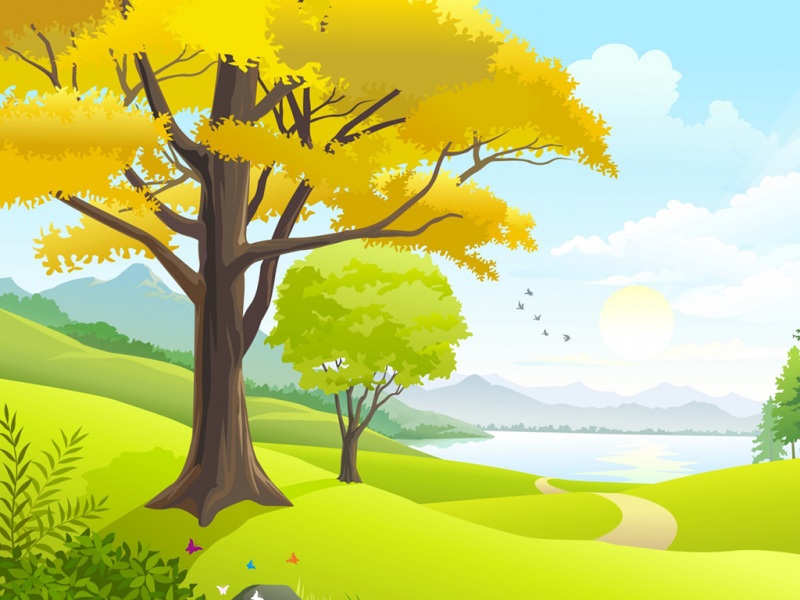 秋日氛围感矢量壁纸！自然草木天空云路都齐了