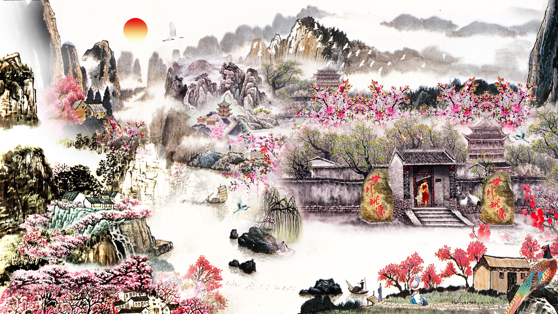 把山水画搬进电脑桌面！这款世外桃源风壁纸太治愈了