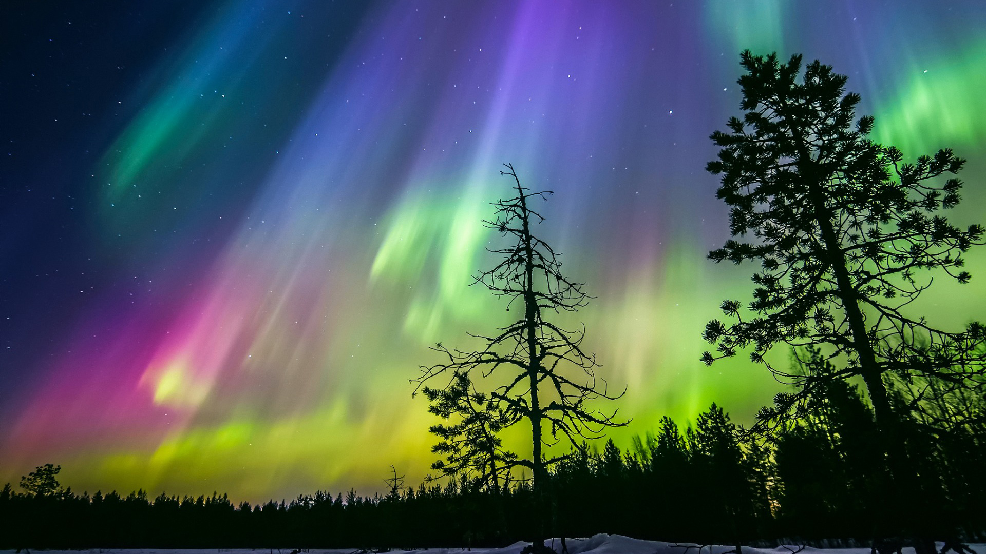 芬兰冬日夜晚星空 氛围感拉满的梦幻风景壁纸