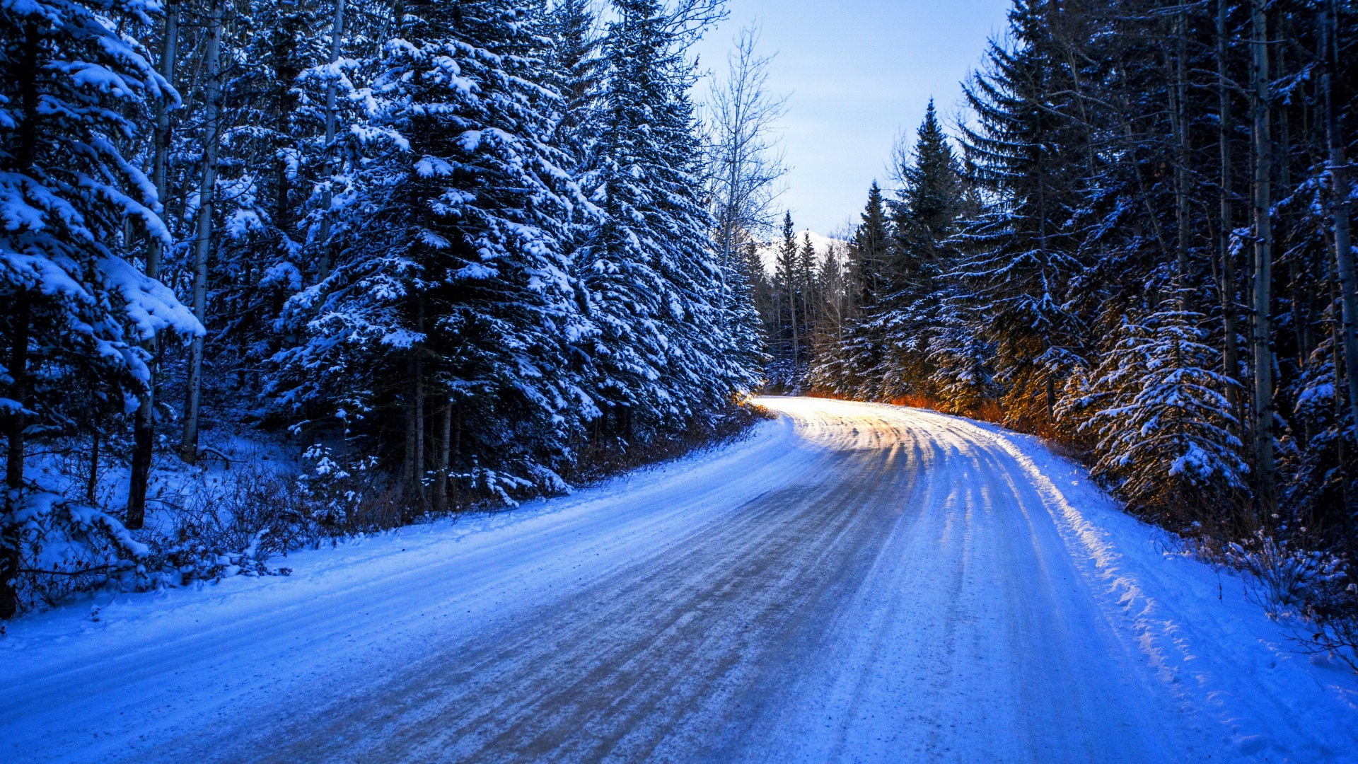 冬季森林雪景道路电脑桌面壁纸推荐
