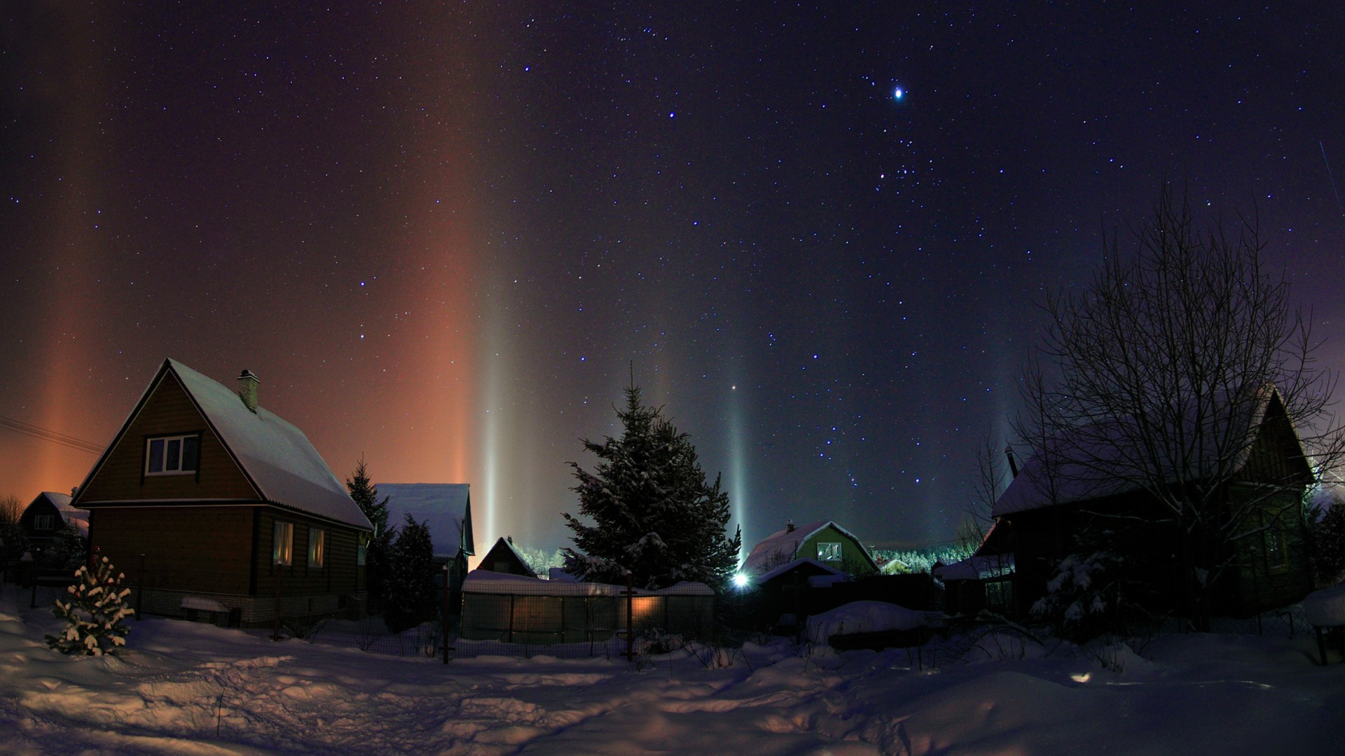 冬日村屋雪夜星空电脑壁纸