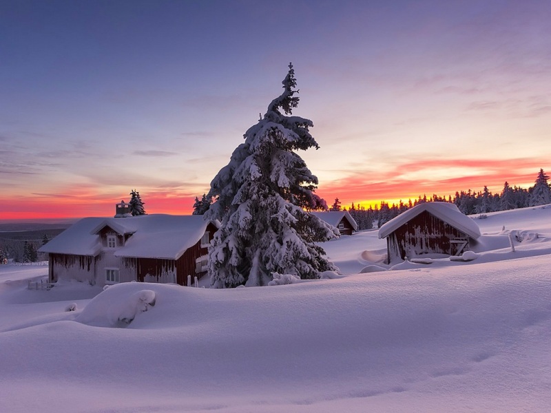 冬日雪景房屋风景电脑壁纸