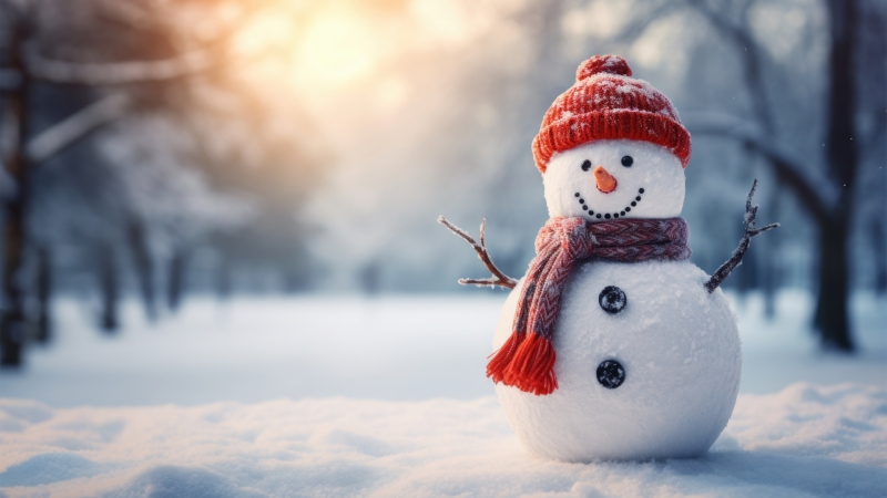 冬日树林可爱雪人电脑壁纸