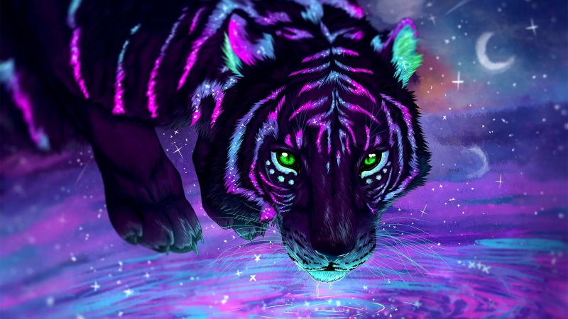 梦幻老虎喝水的高清电脑壁纸来啦