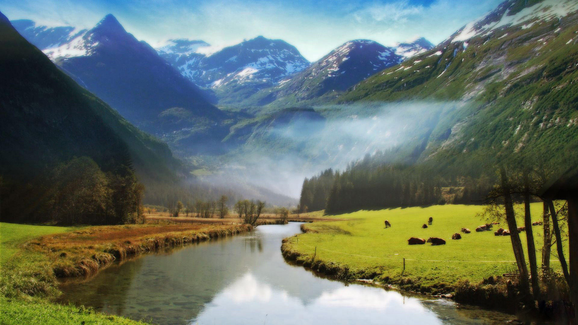 雪山脚下的河流风景，这套电脑壁纸太治愈了