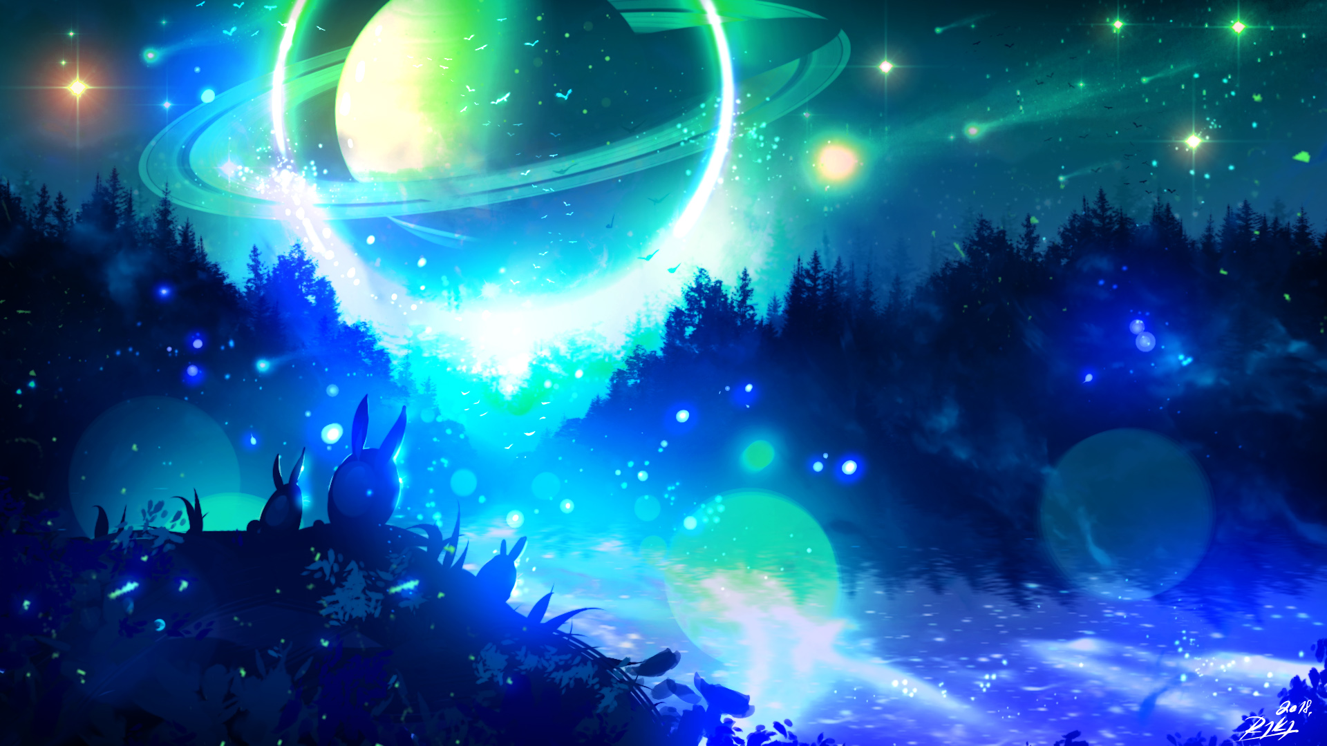 超治愈！梦幻夜晚森林星月电脑壁纸分享
