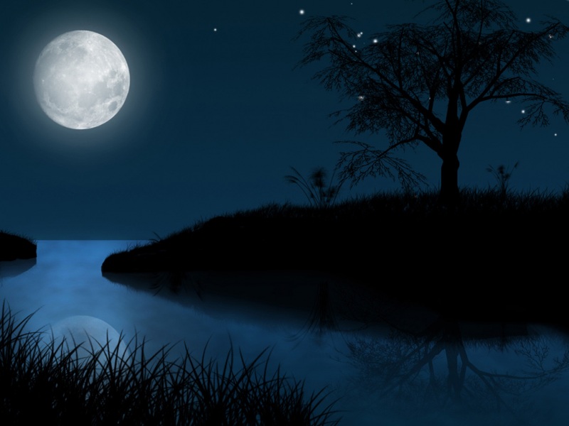 夜晚月亮山水人物搭配的唯美动漫壁纸推荐
