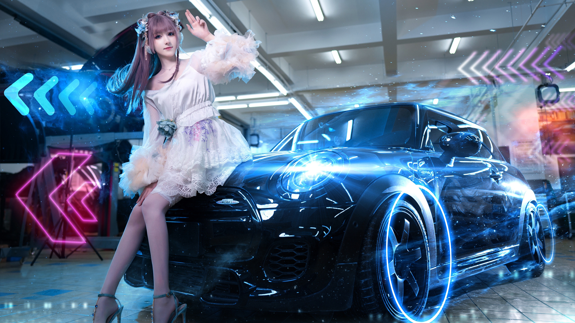 穿白裙的可爱coser！《王牌竞速》主题美女高清壁纸来啦