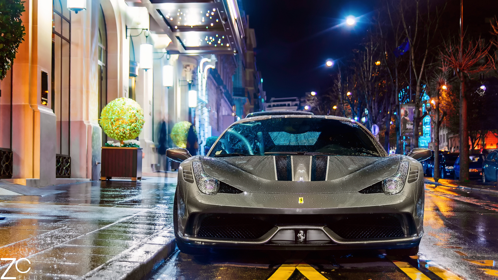 巴黎夜景搭配法拉利的电脑壁纸 高清汽车壁纸下载