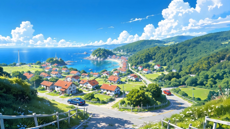 海边小镇风景电脑桌面动漫壁纸推荐 多款高清分辨率可选