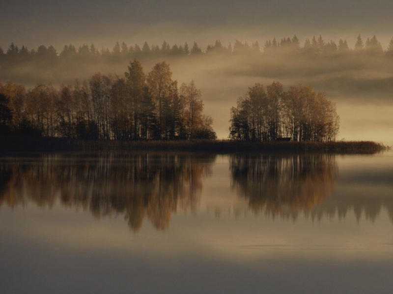 秋日湖林雾景 高清电脑动漫壁纸来了