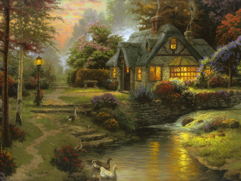 托马斯·金凯德的森林小屋风景画 多款高清电脑壁纸可选