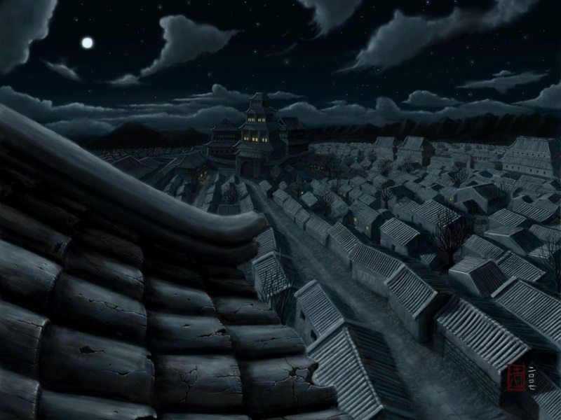 夜晚宁静之城电脑动漫桌面壁纸推荐