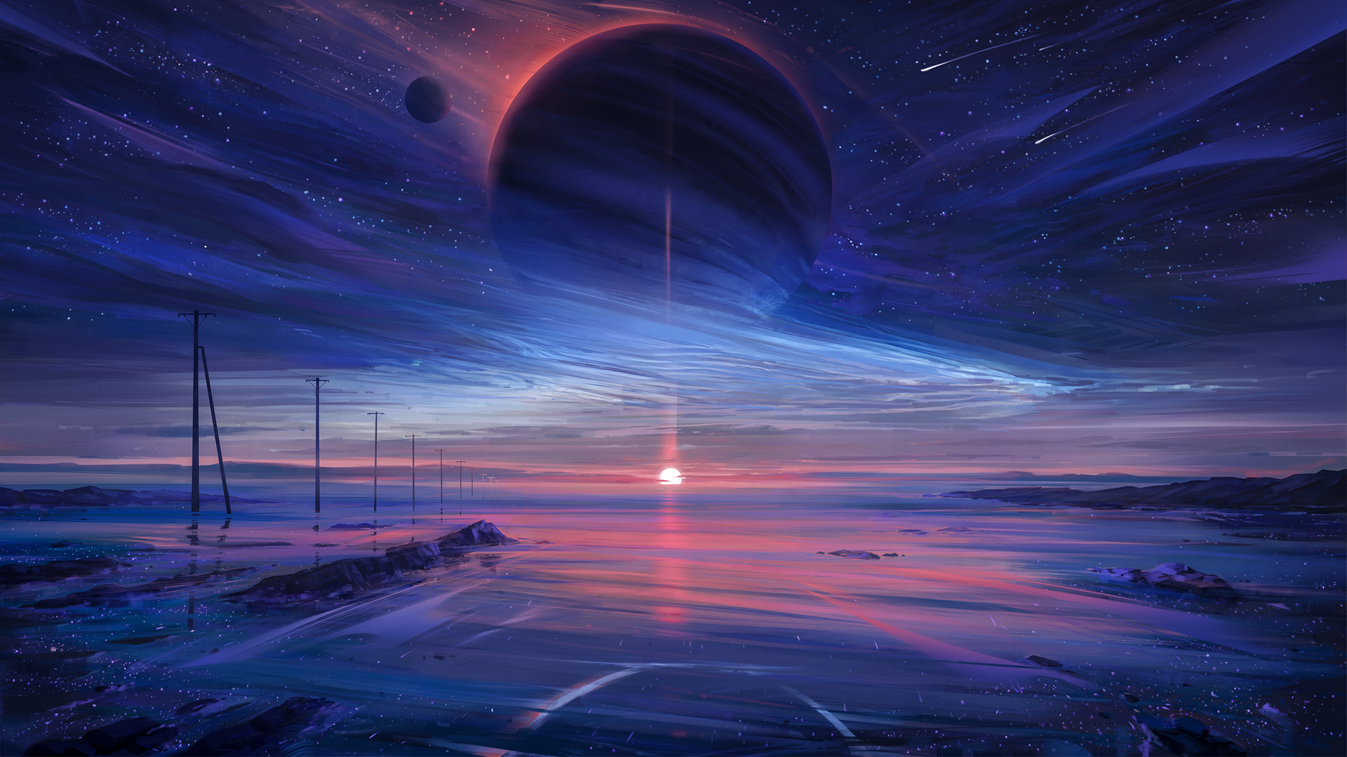 海岸日落星空风景电脑动漫壁纸来啦，多款分辨率可选