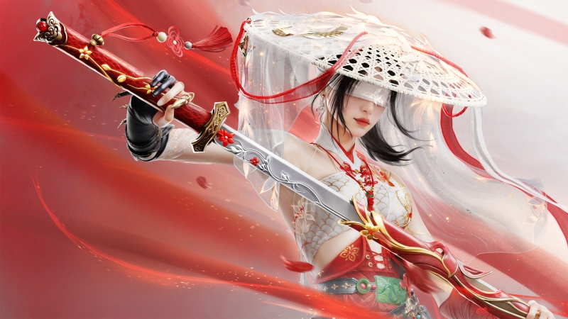 带斗笠持长剑的宁红夜 这款游戏美女壁纸太绝了