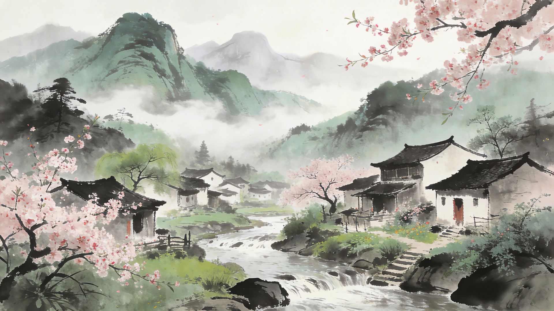 国风世外桃源绘画风 电脑高清壁纸推荐