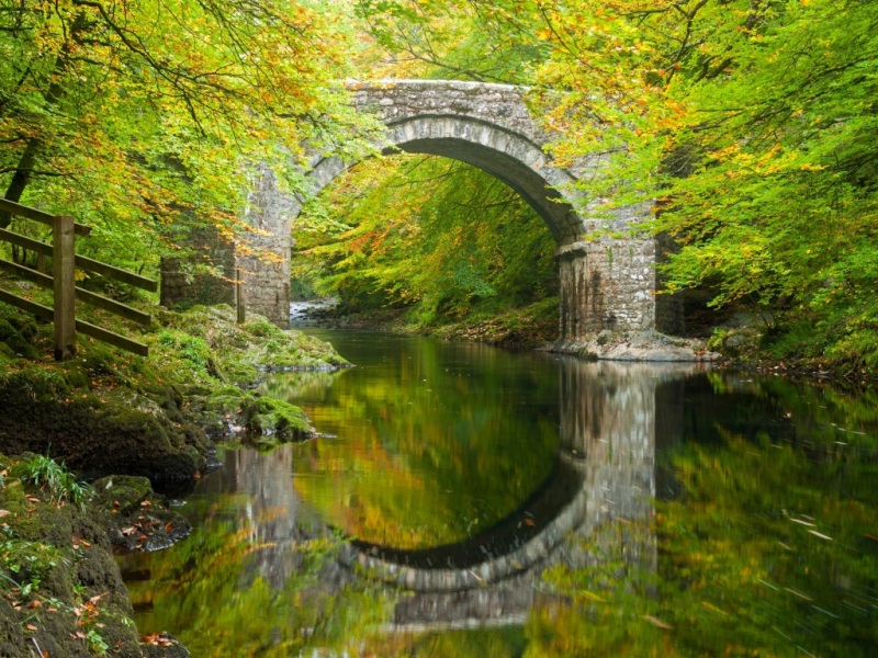 霍顿桥达特河石拱桥树林自然风景壁纸