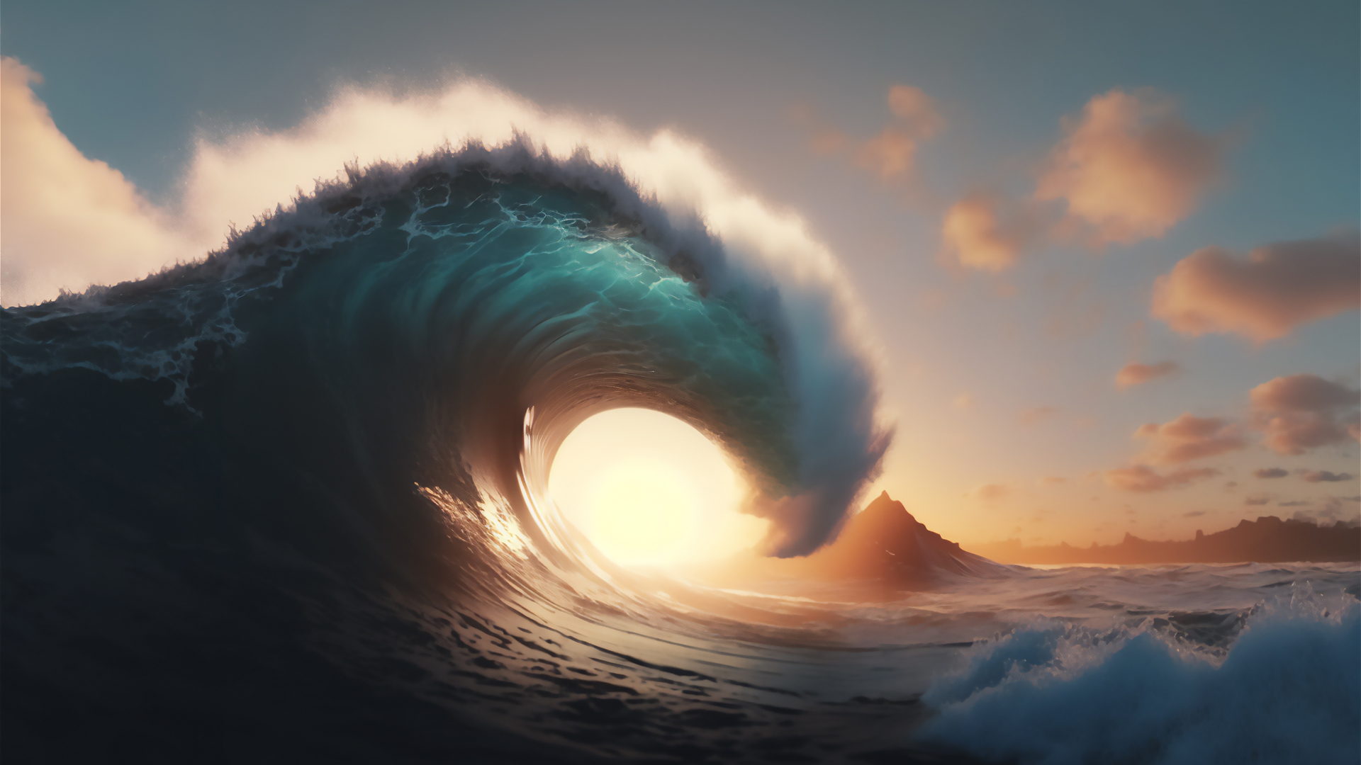 这款带晚霞的惊涛骇浪大海壁纸太绝了，电脑手机都能直接用