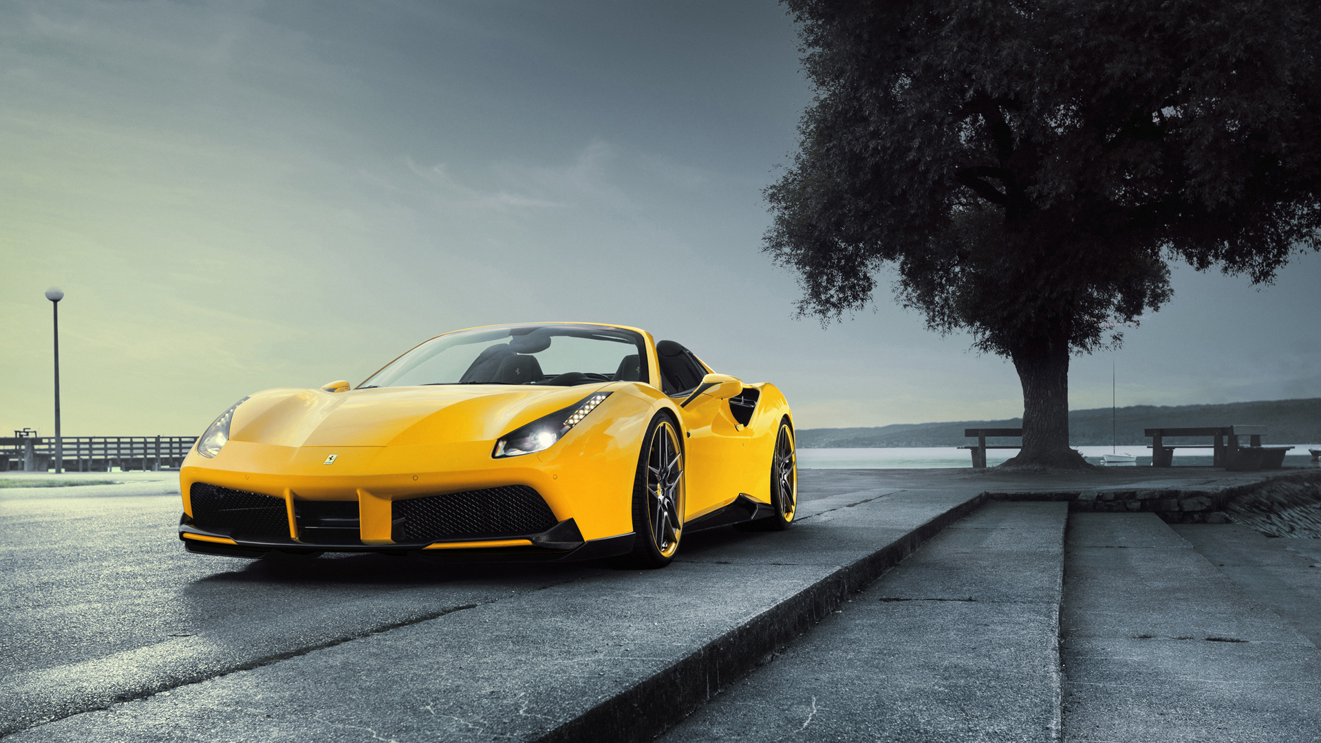 法拉利488黄跑车电脑壁纸｜高清动漫风桌面背景