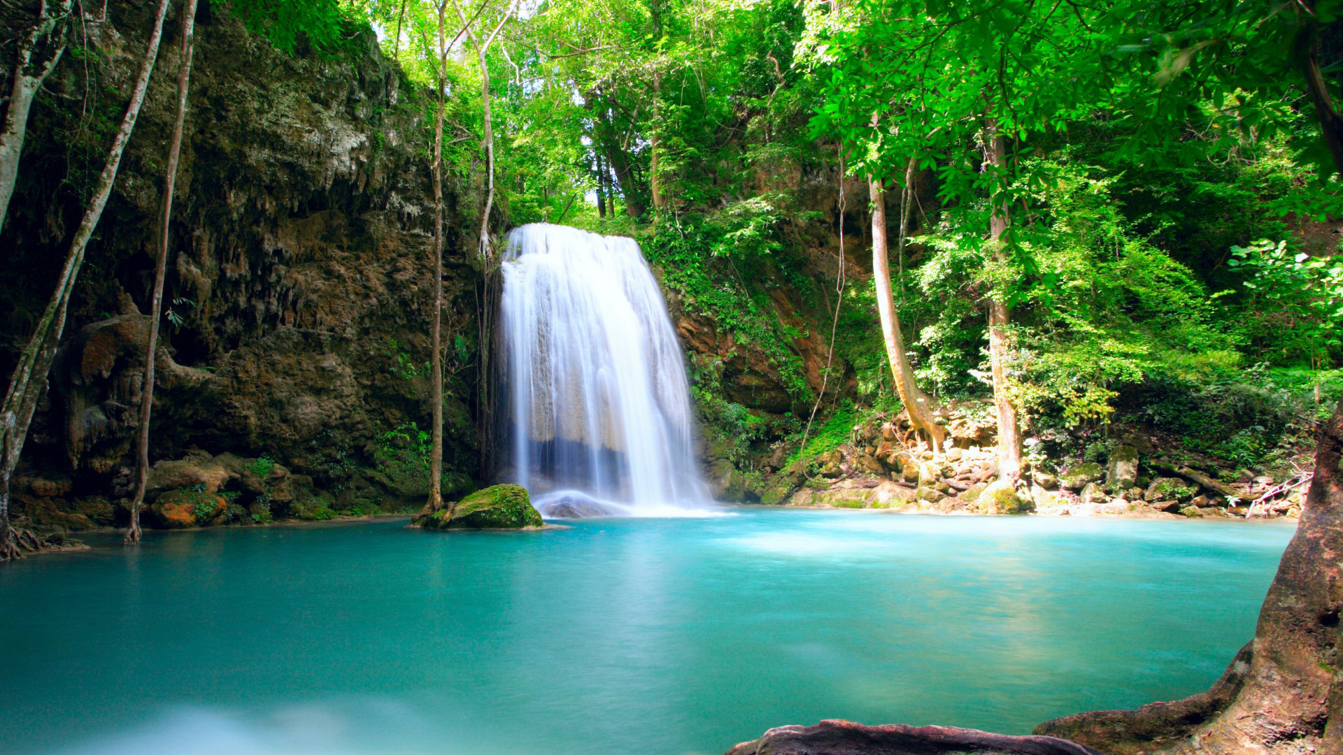瀑布溪流森林宽屏自然风景高清壁纸推荐