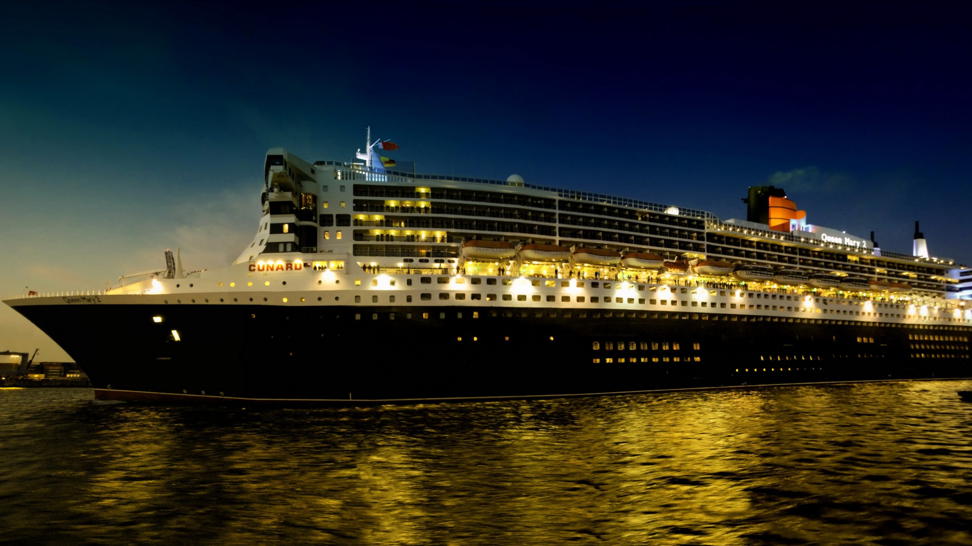 海上夜间大船游船风景电脑壁纸