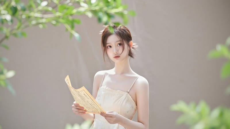 绿植背景清纯连衣裙美女电脑壁纸 多款高清尺寸可选