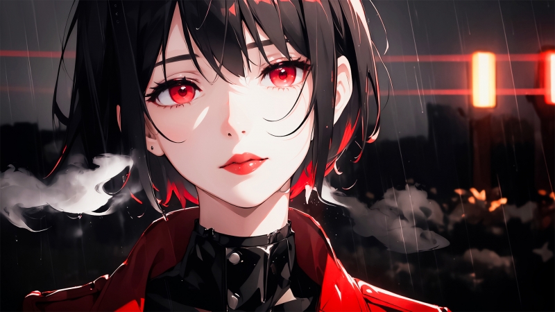 红眼睛动漫女孩暗色电脑桌面高清壁纸来了