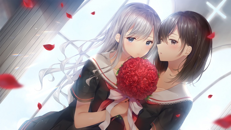 两个女生百合唯美动漫壁纸 高清电脑桌面图