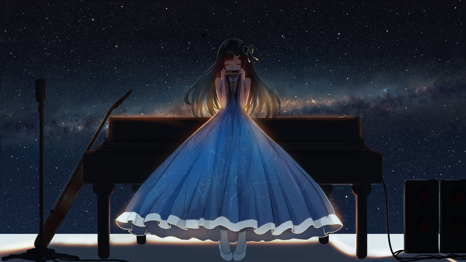 带星空宇宙和口琴的少女动漫壁纸 高清资源合集