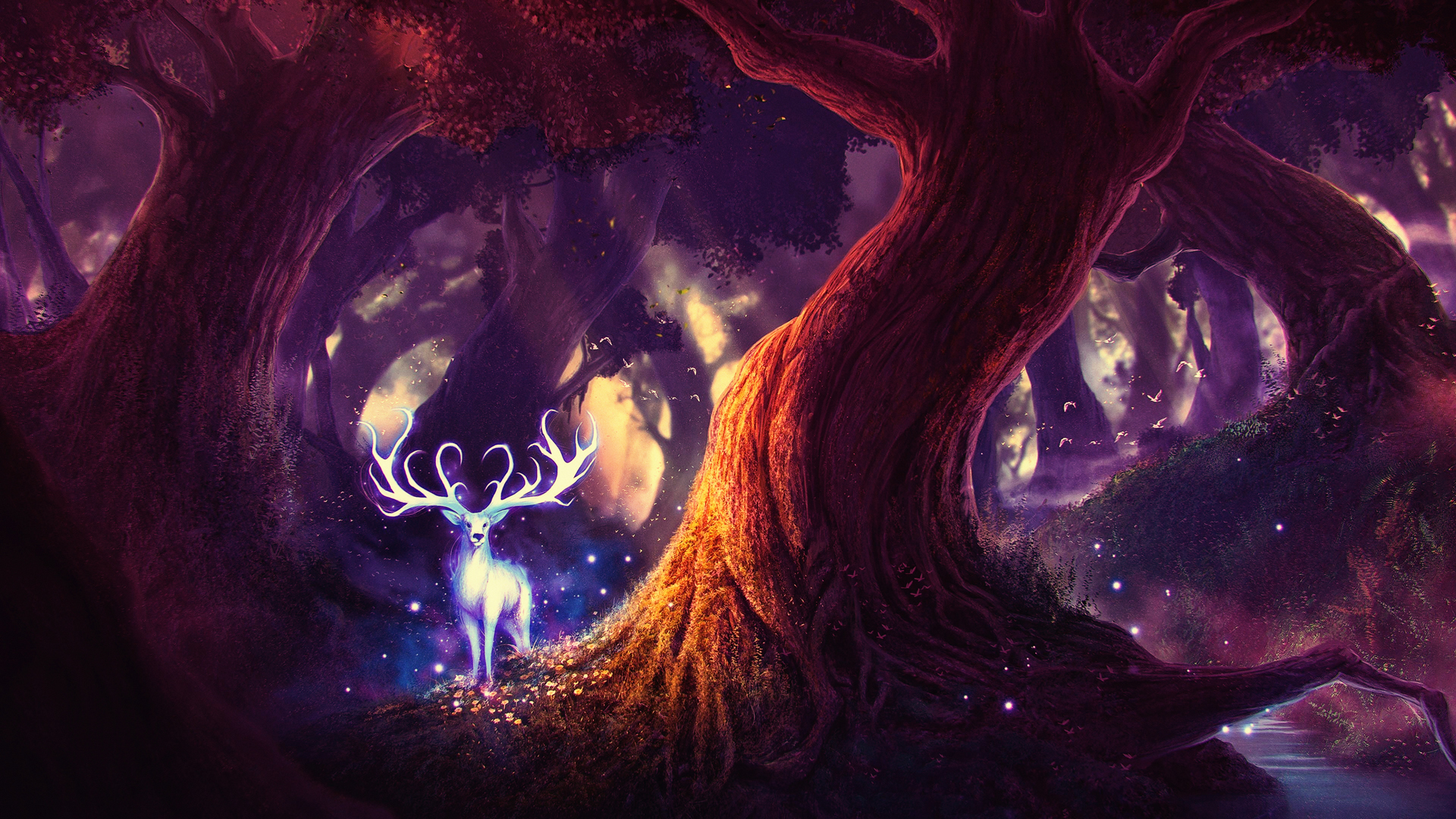 氛围感拉满！黑暗森林精灵与鹿的梦幻风景壁纸合集